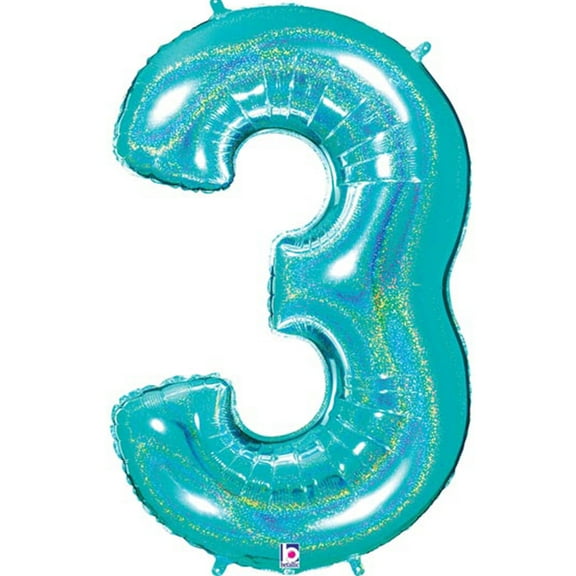 Megaloon Holographic Robin's Egg Blue Number 3 Foil Balloon 40"