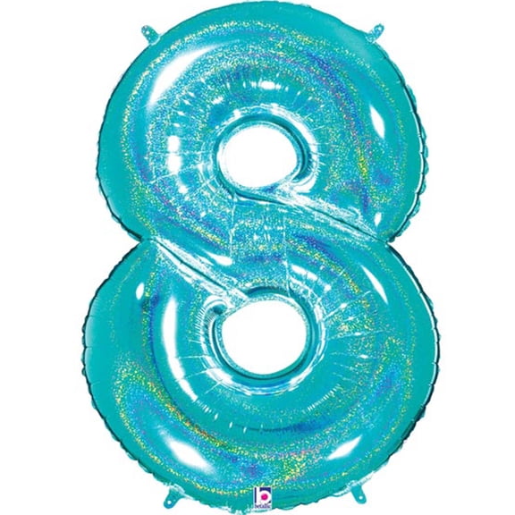 Megaloon Holographic Robin's Egg Blue Number 8 Balloon 40"