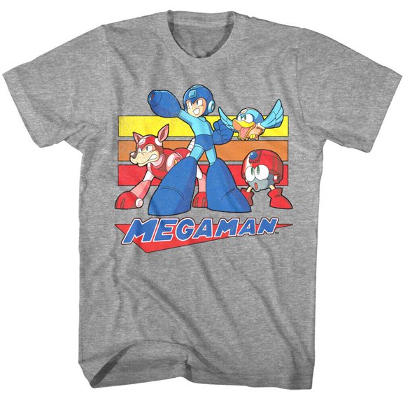Mega Man Multi Color Rectangles Graphite Heather Adult T-Shirt S