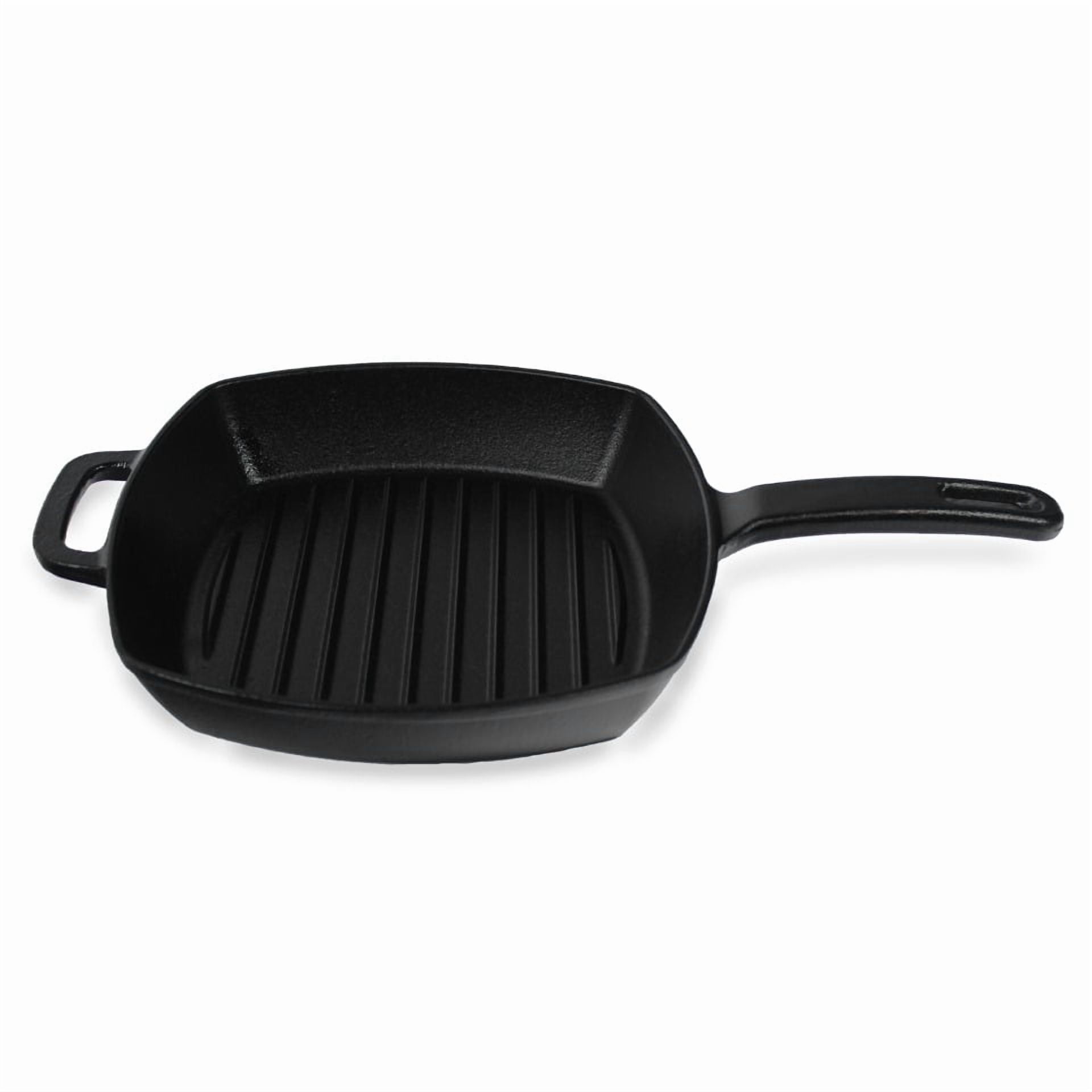 Megamaster 10.25-Inch Cast Iron Griddle Pan, Square Nonstick Grill Pan for Stove Tops, Steak Searing & Vegetable Grilling, BBQ Accessory for Indoor/Outdoor Cooking - 630-0010P