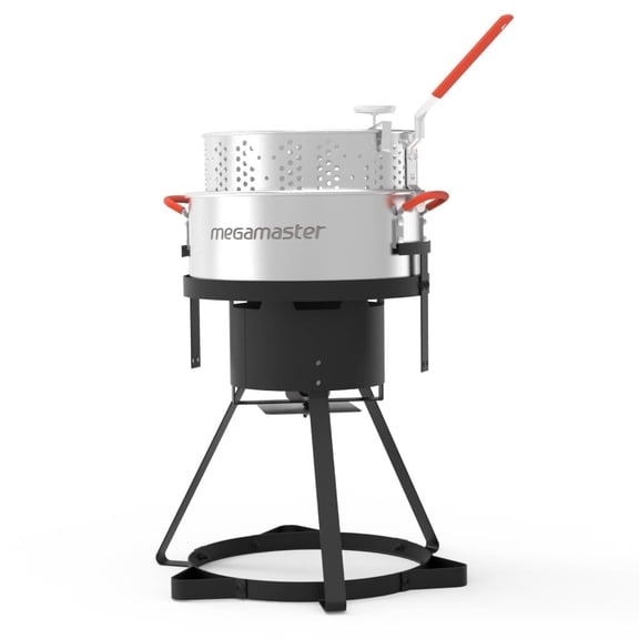 Megamaster 10.5QT Aluminum Fish Fryer Pot Kit, Outdoor 50,000 BTU Propane Deep Fryer with 5 PSI Regulator, 5" Thermometer, Ideal for Chicken Wings, Seafood, French Fries - 840-45012