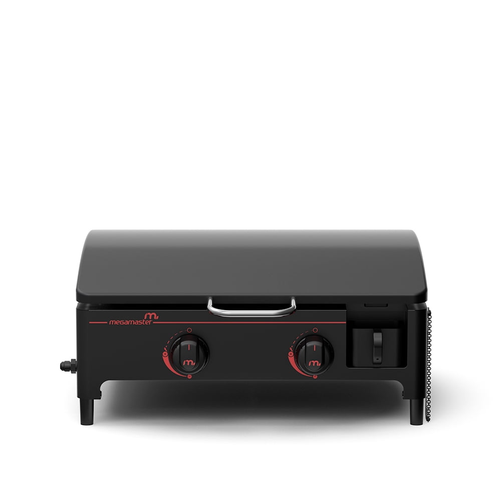 Megamaster 2-Burner Portable Gas Griddle with Built-In Lid, 18,000 BTUs, 282 SQ In Cooking Space, Small Tabletop Propane Griddle for Outdoor Cooking, Camping, BBQs, and Parties - 820-0054D