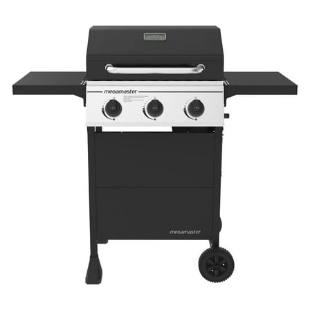 Megamaster 3-Burner Propane Gas Grill with Folding Side Tables, 30,000BTUs, 429.81 sq. in. Cooking Space, Stainless Steel Control Panel, Outdoor Kitchen Grill for BBQs, Patios, and More - 720-0988EA