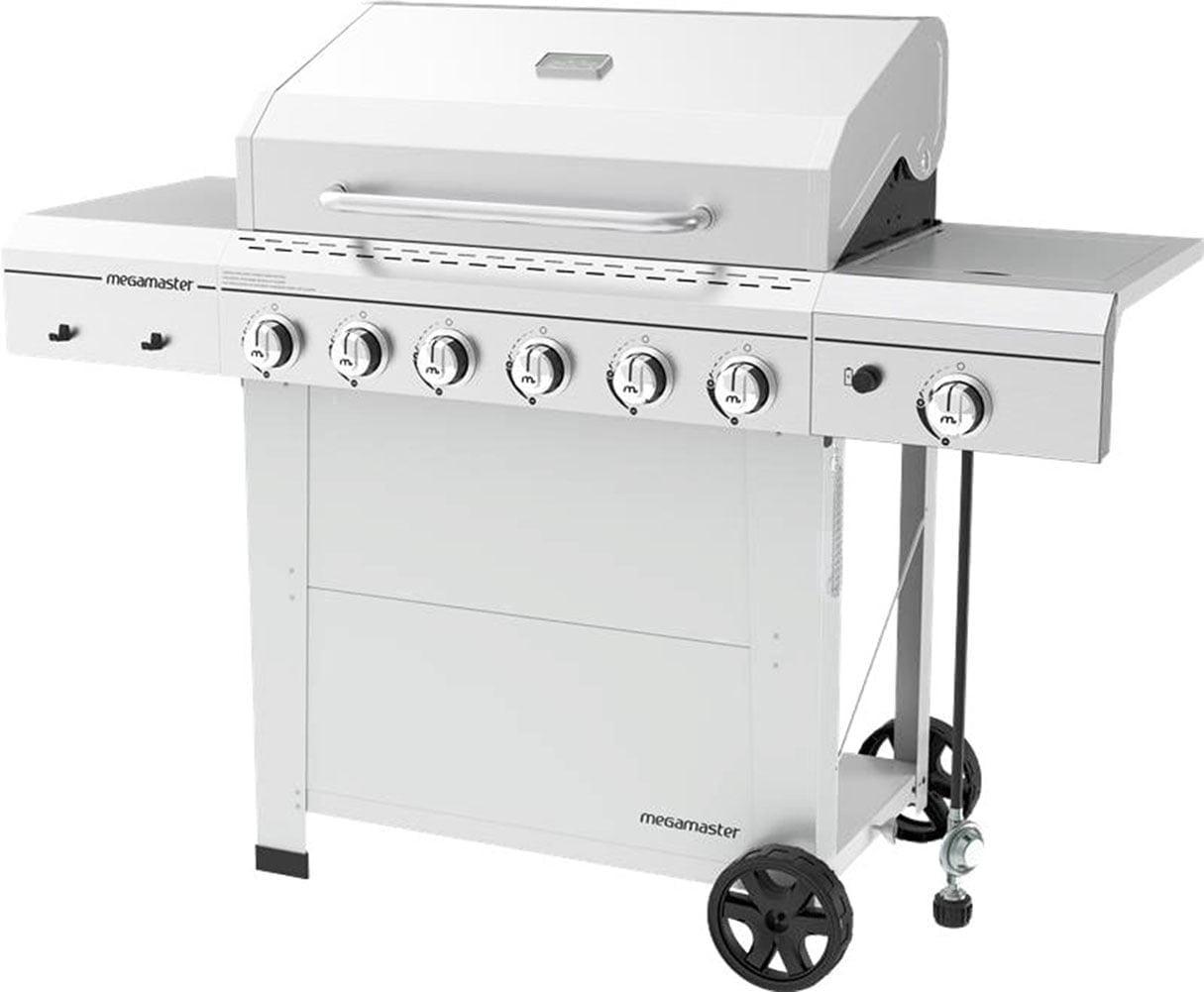 Megamaster 6-Burner Gas Grill with Side Burner, Stainless Steel Lid Temperature Gauge, 66,000 BTUs, 737 SQ. In. Cooking Area, Propane BBQ Grill for Outdoor Cooking, Patios, and More - 720-0983CB