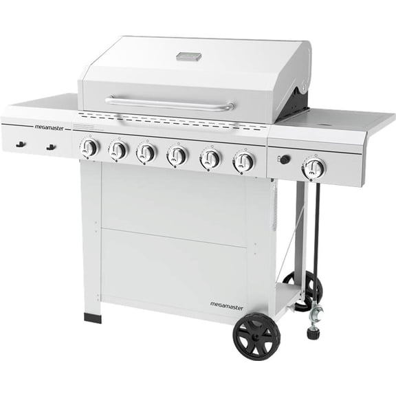 Megamaster 6-Burner Gas Grill with Side Burner, Stainless Steel Lid Temperature Gauge, 66,000 BTUs, 737 SQ. In. Cooking Area, Propane BBQ Grill for Outdoor Cooking, Patios, and More - 720-0983CB