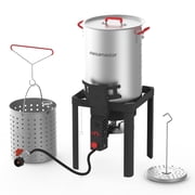 Megamaster Turkey Fryer Set, Aluminum 30QT Seafood Boil Pot with Basket and 54000 BTUs Propane Burner, Turkey Deep Fryer with Regulator for Outdoor Cooking, 12 Thermometer