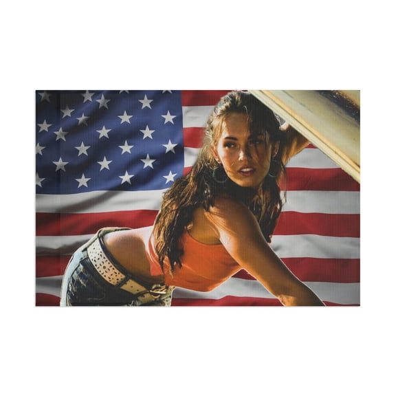 Megan Fox Transformers USA American Flag Hot Celebrity Icon Wall Art Vintage Movie Pop Culture Decor, Unframed Canvas