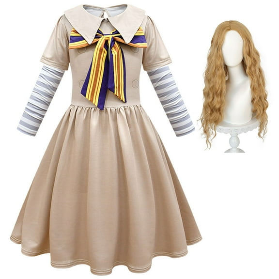 Megan Movie Cosplay Costume Dress Long Sleeve Bowknot Halloween Outfit for Girls 4-12Y