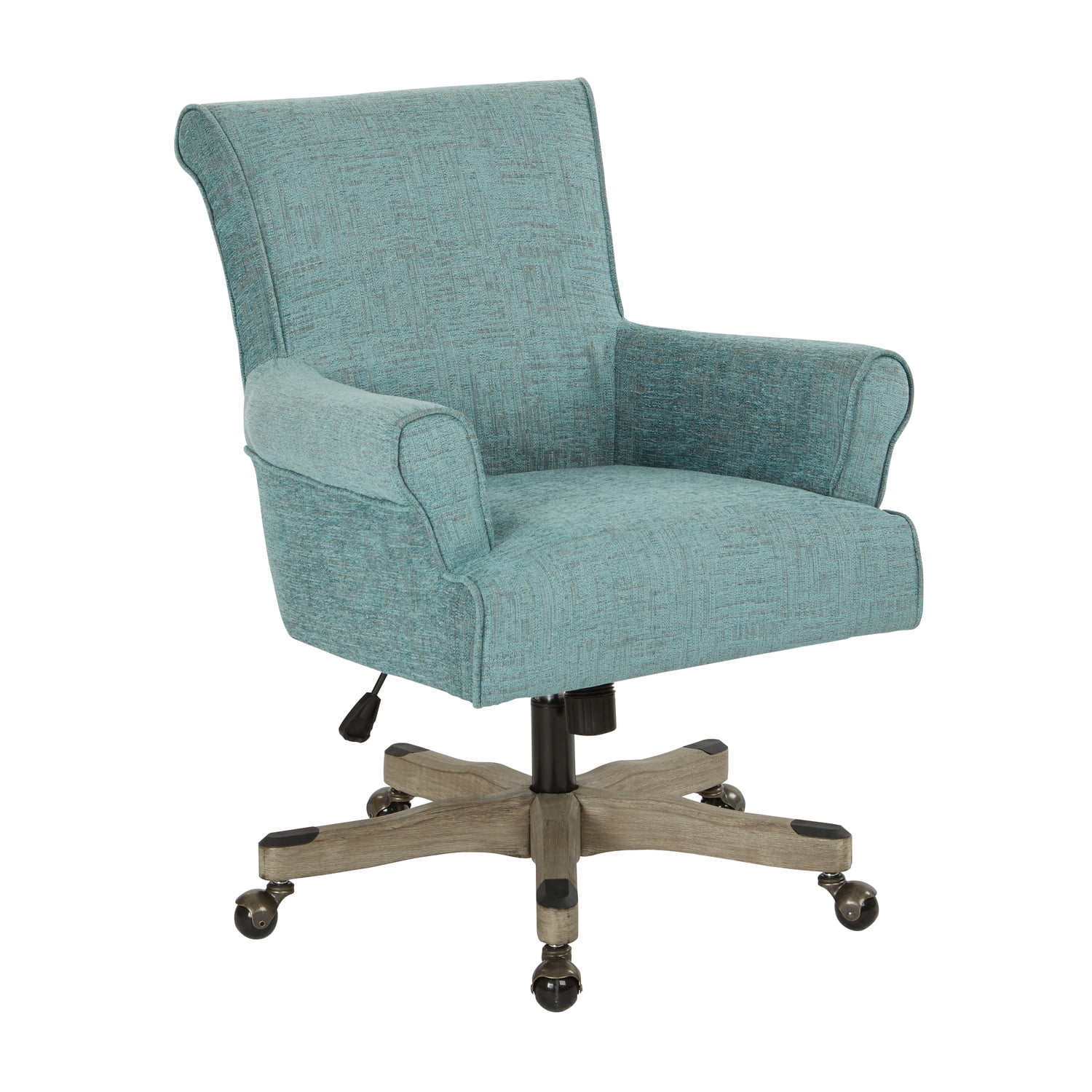 Turquoise Metal Swivel Task Armchair with Gray Wood Base