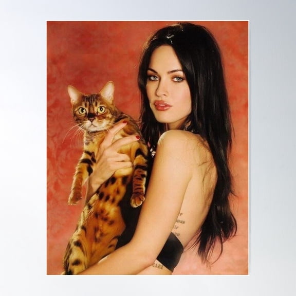 Megan With Cat Poster Wall Art, Modern Wall Decor For Living Room Bedroom, 24x36 UNFRAMED