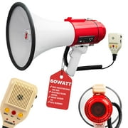 60W Professional Megaphone with Siren & 1200ft Range   Weather-Resistant Bullhorn Speaker for Crowd Control, Coaching, and Outdoor Events