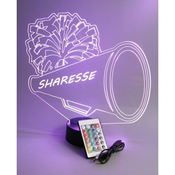 Megaphone Cheer Cheerleader Cheerleading Sports Team Name Night Light Up Lamp LED Personalized Any Name Custom Table Lamp, It's Wow, with Remote 16 Colors Changing, Free Engraving, Great Gift