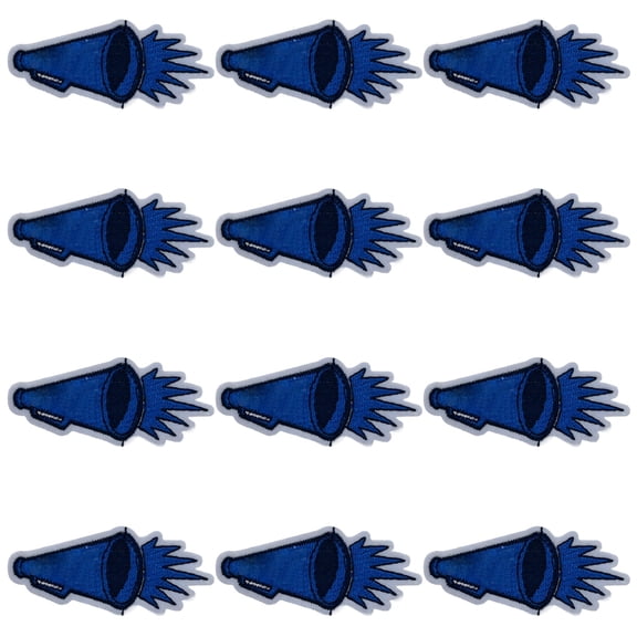 Megaphone Iron On Patch, Vibrant Blue Embroidered Applique, 3 in / 7.5 cm Cheer Accessory for DIY Clothing, Jackets, Bags