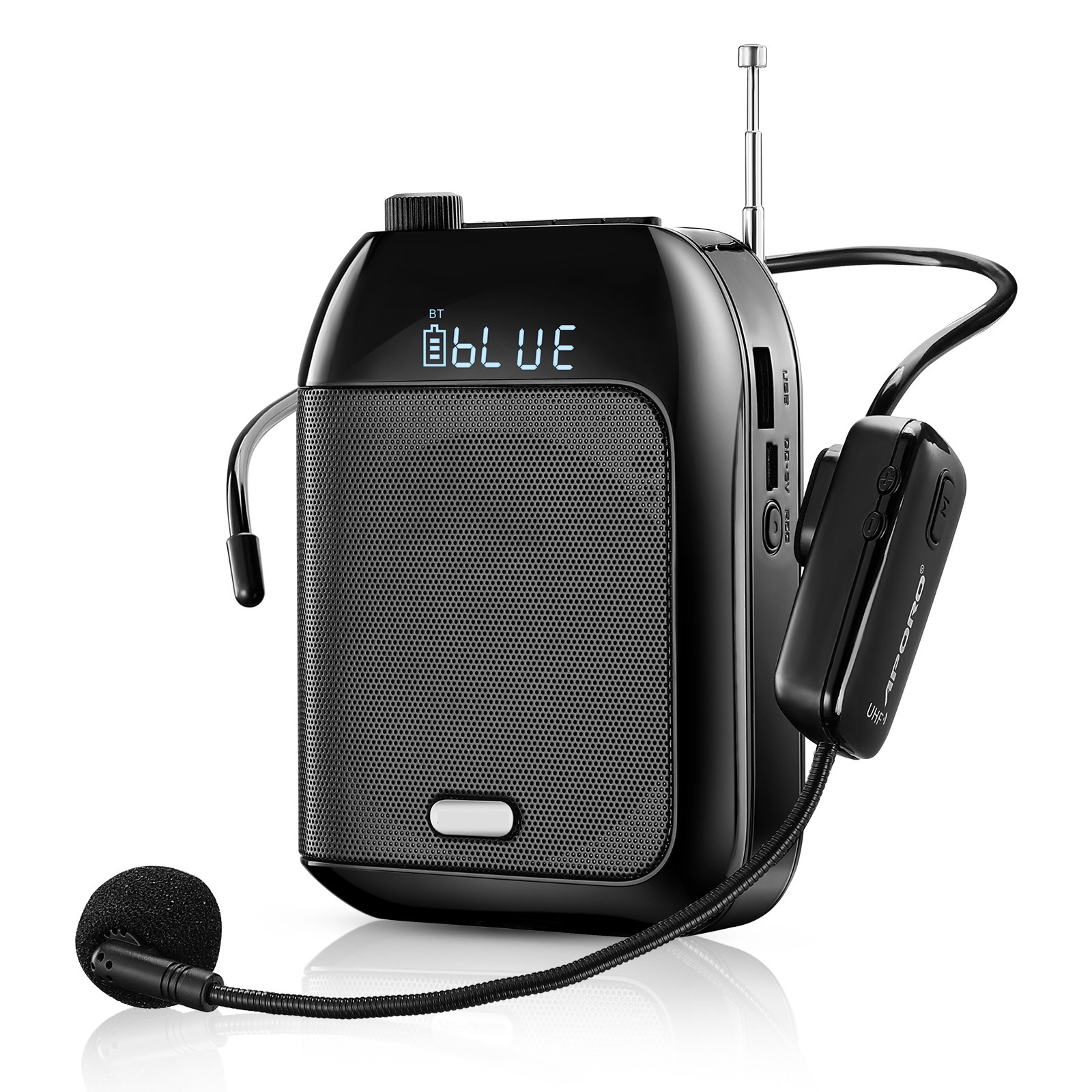 Megaphone UHF Wireless Blue-tooth Speaker 15W Cordless Voice Amplifier Loudspeaker 7.4V FM Radio ,Wide Coverage Area