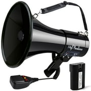 MyMealivos 50W ABS Material Megaphone with Rechargeable Battery-Professional Bullhorn with Siren&240s Recording 1600ft Range for Sports Emergency Outdoor Activities-Black