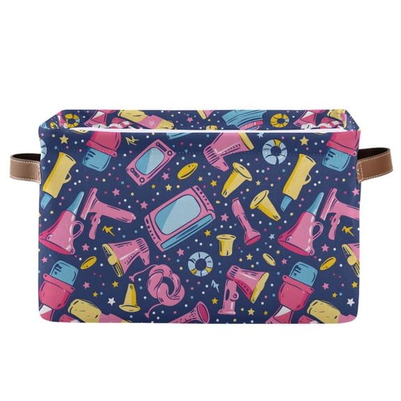 Megaphones and Tvs Storage Bins with Handle Fabric Organizer Basket Foldable Box 1 Pack 14.2x10.2x8.3