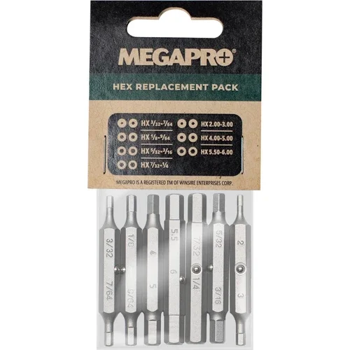 Megapro Replacement Bit Pack - The Hex, 7 Double Ended Bits, 6Replacement-Hx