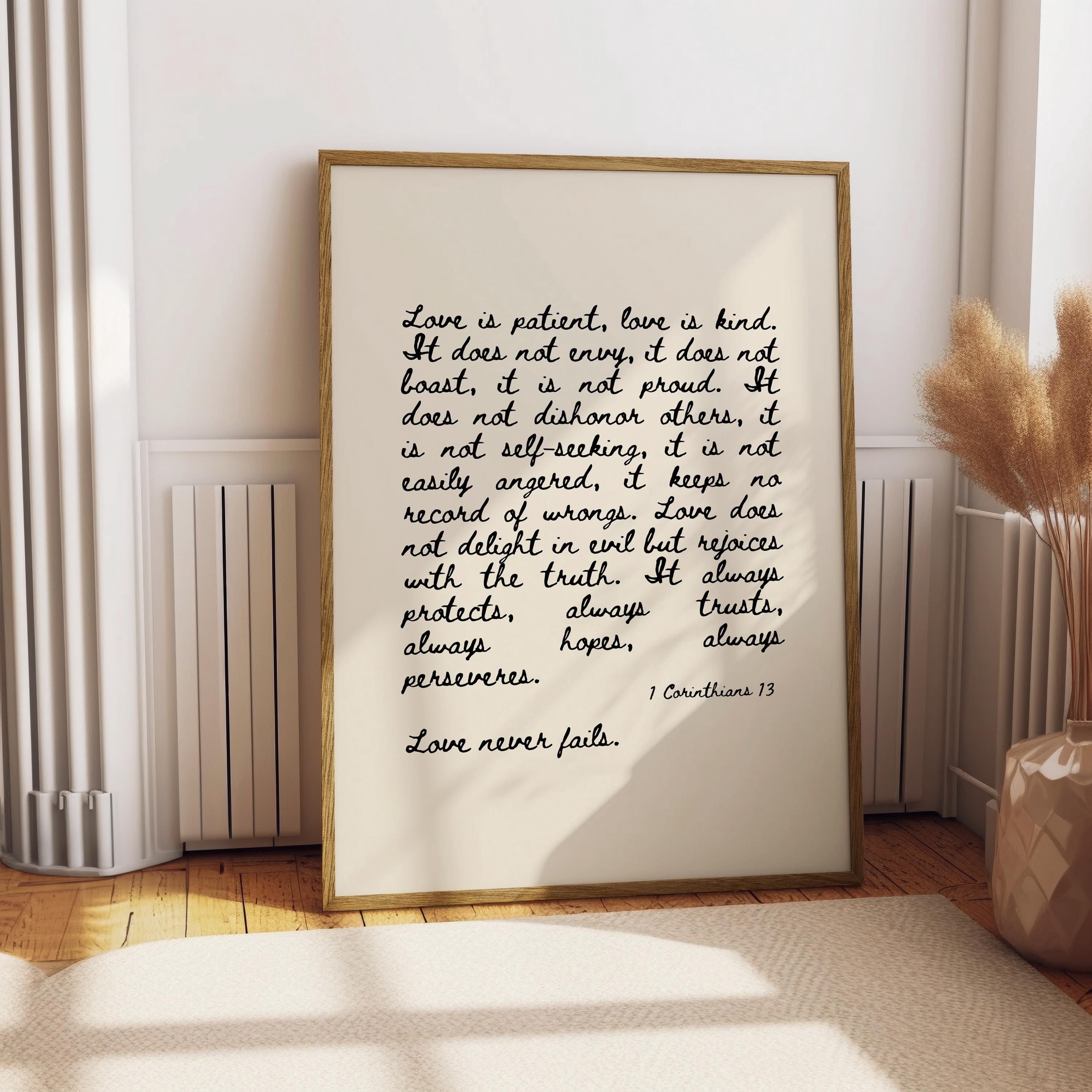 Megas 1 Corinthians 13 Scripture Poster Beige Christian Wall Art ...