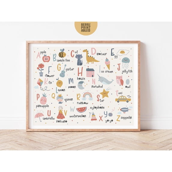 Megas Alphabet Landscape Wall Art Abc Sign Kids Room Poster Neutral ...