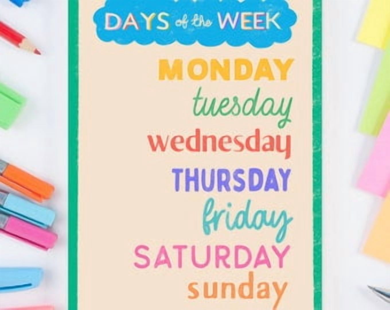 Megas Days Of The Week Classroom Poster Colorful Educational Chart For ...