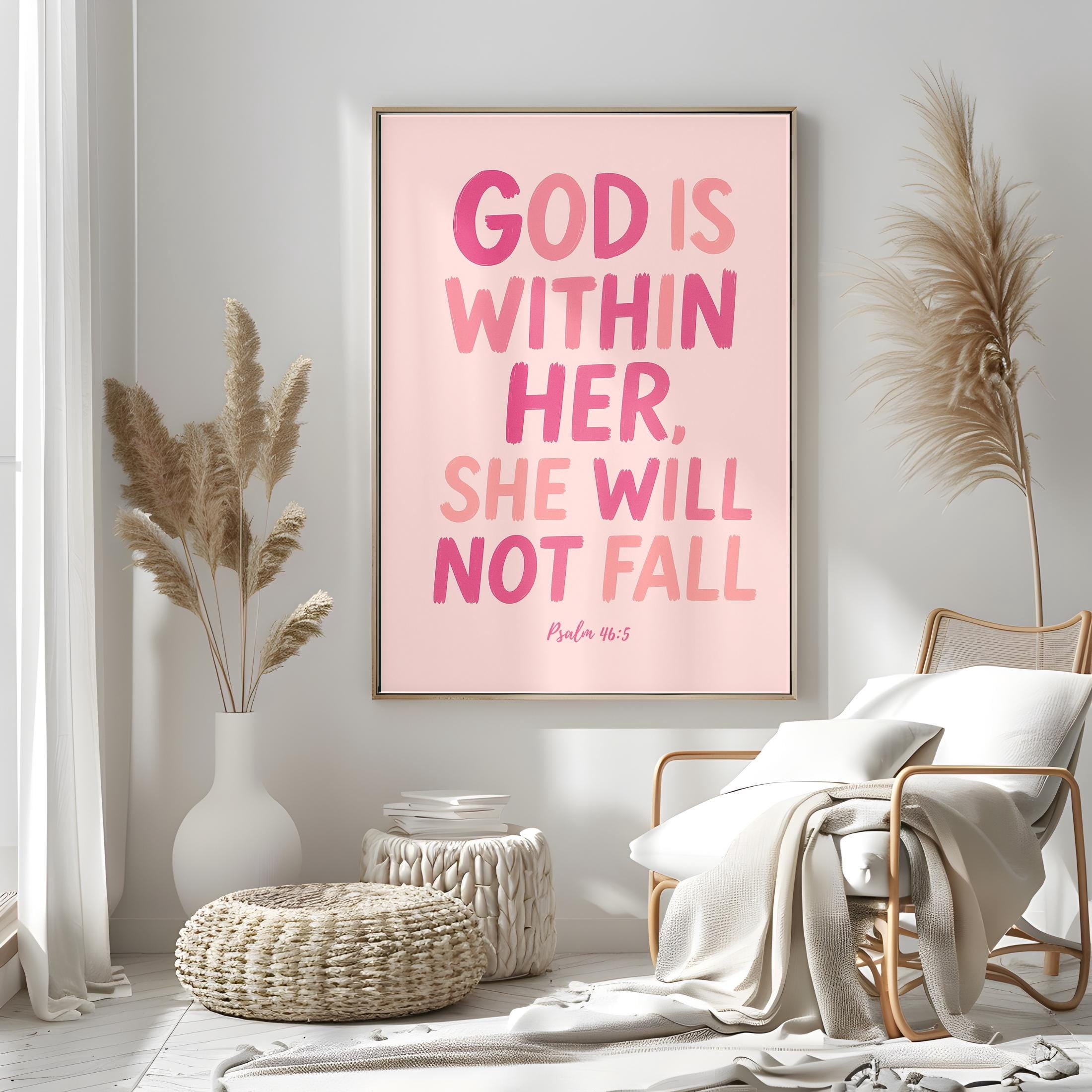 Megas God Is Within Her Pink Christian Wall Art Psalm 465 Bible Verse ...