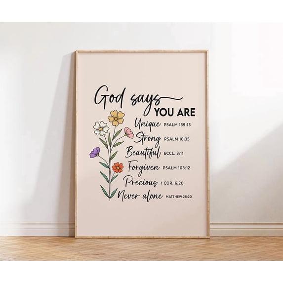Megas God Says You Are Poster Retro Christian Wall Art Bible Verse ...