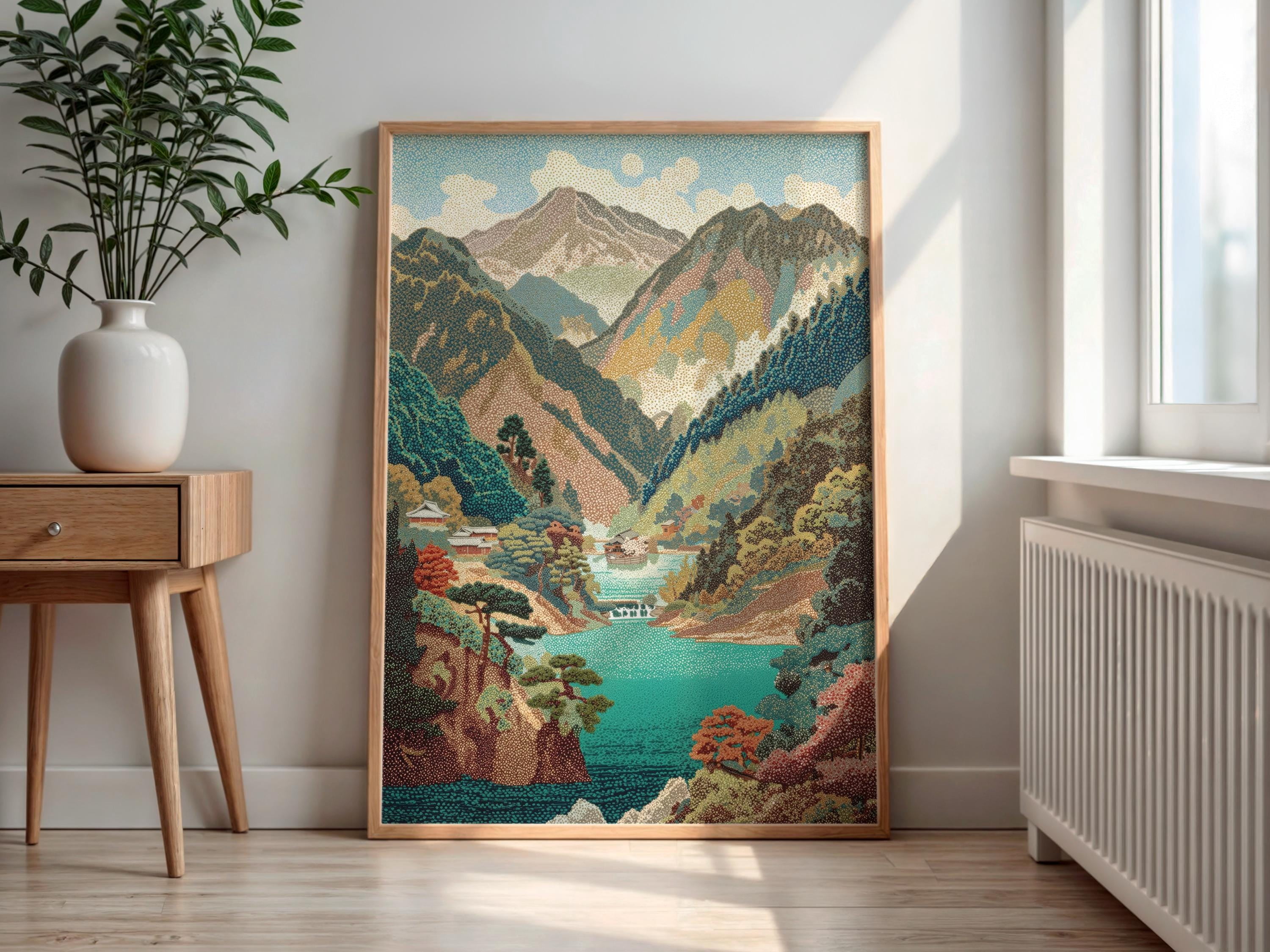 Megas Japanese Style Landscape Poster Scenic Mountain Lake Vintage Wall ...