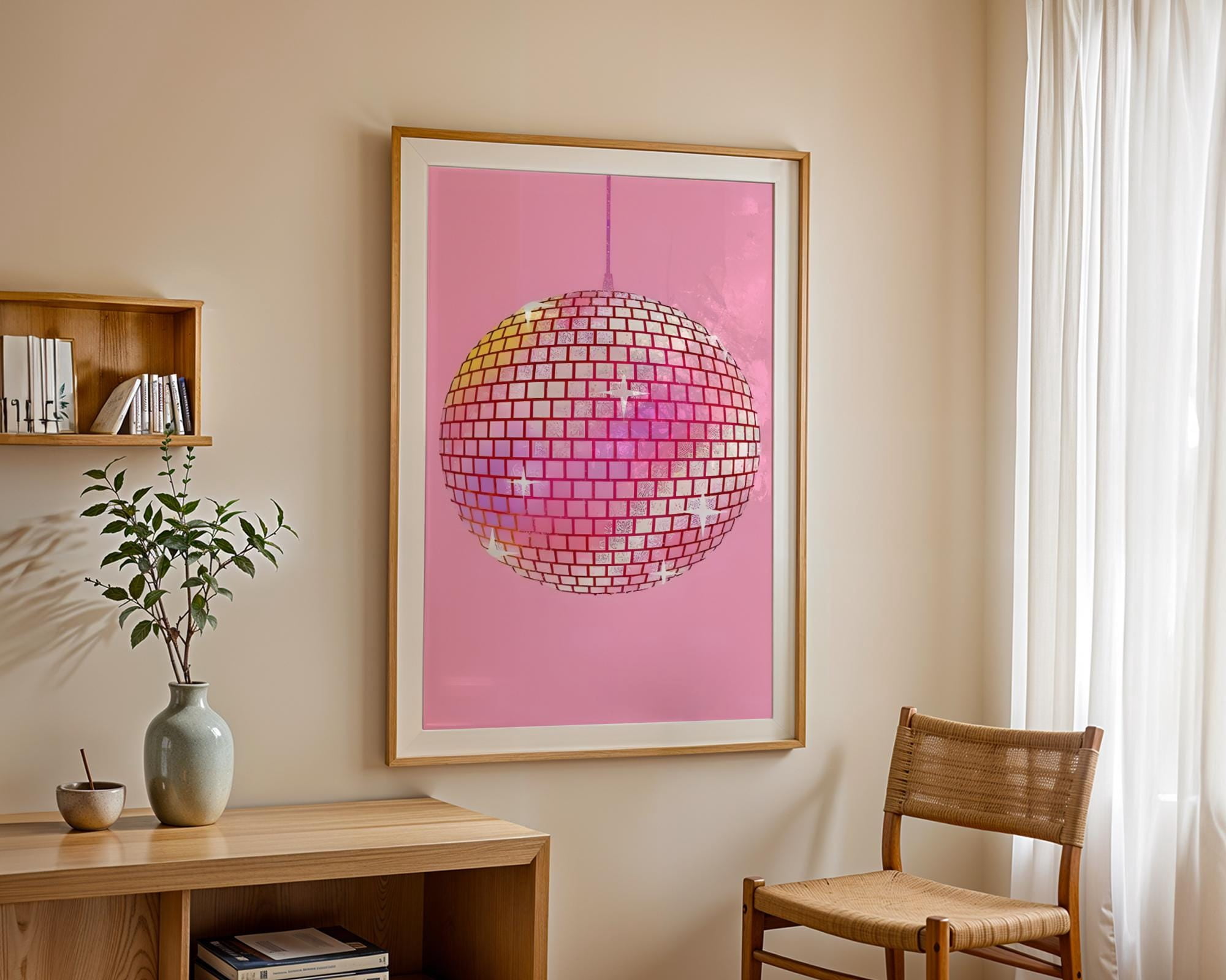 Retro Graphics Pink Megas Pink Disco Ball Poster 70S Retro Party Wall Art Aesthetic Disco ...