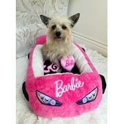 Megatoys Barbie Small Pet Bed, Plush Car Bed with 2 Crinkle Barbie-Themed Toys, Pink
