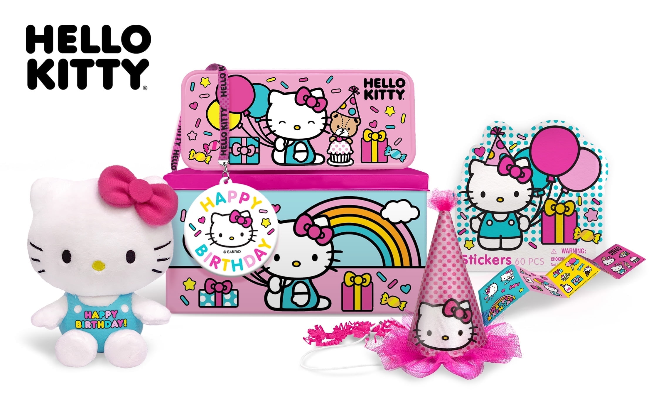 Megatoys Hello Kitty Birthday Party Gift Set with Tin Box & Pencil Case, 6 Count