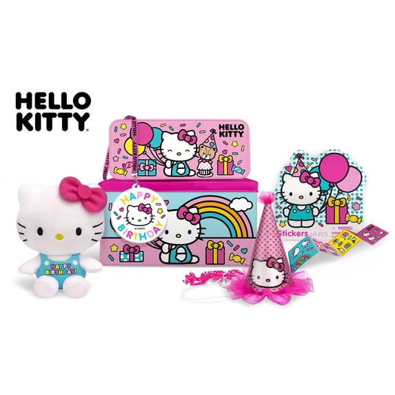 Megatoys Hello Kitty Birthday Party Gift Set with Tin Box & Pencil Case, 6 Count