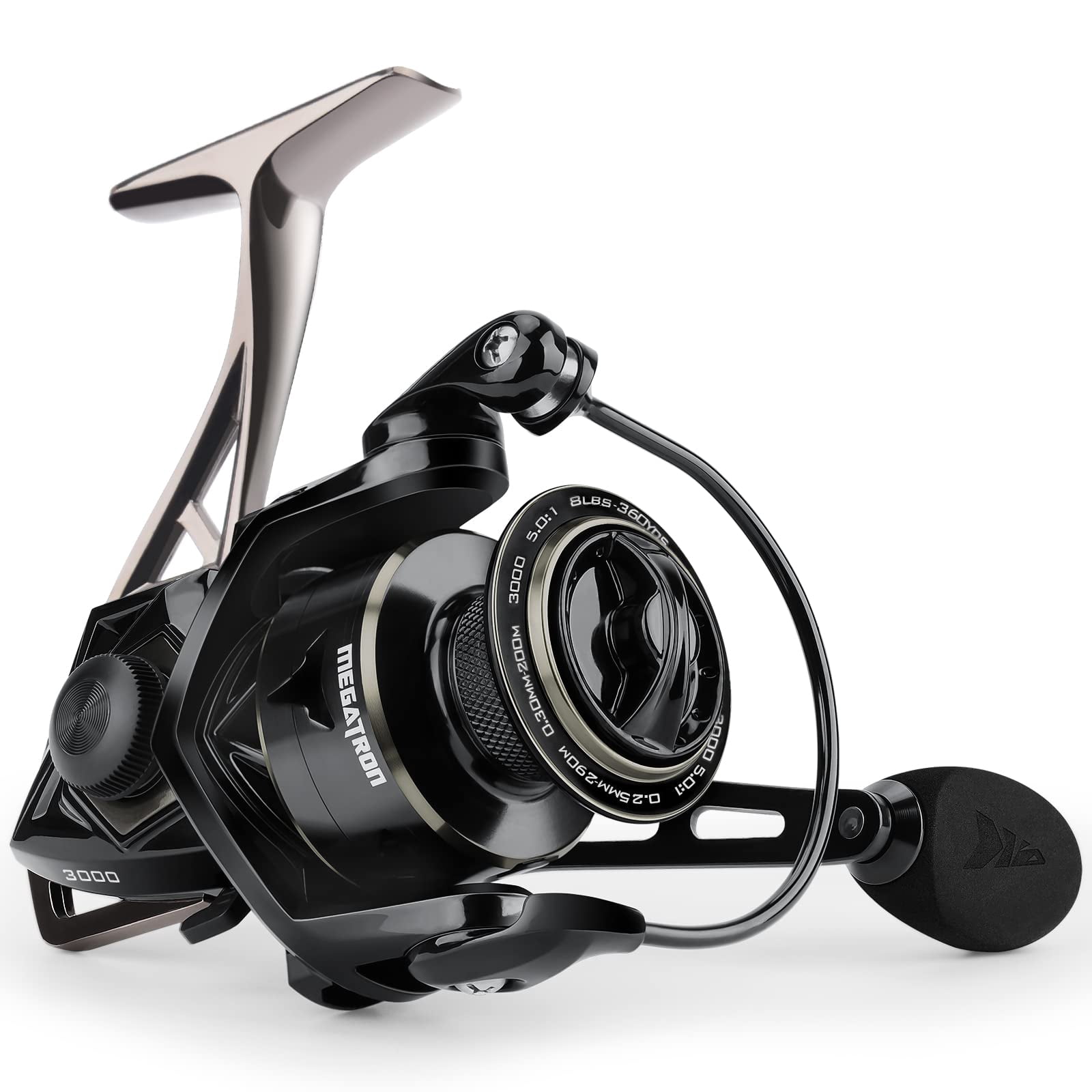 Megatron Spinning Reel  Freshwater And Saltwater Fishing Rigid Aluminum Frame 7+1 Double-shielded Stainless-steel Bb Over 30 Lbs. Carbon Drag Cnc Spool & Handle