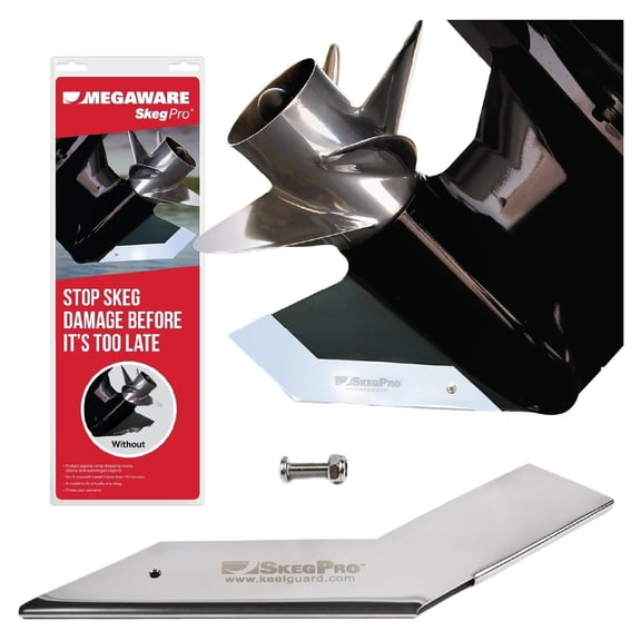 Megaware SkegPro 667 - Protects Against Damage from Ramp Dragging, Rocks, Debris and Submerged Objects - Stainless Steel Skeg Protector - Fits Mercruiser Bravo 1 & 3 1990-Present (No XR Sport)