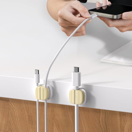 Meggemo 1 Pack Cable Organizer Desktop Phone Charging Cord Holder No Drill Adhesive Clips for Desk Wall Car Keep Cables Free Neat Organized Daily Use