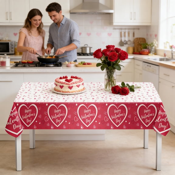 Meggemo 107.9x53.9 Inch Valentine's Day Tablecloth Festive Decorative Table Cover Home Dining Party Supplies Romantic Valentine's Day Celebration Accent