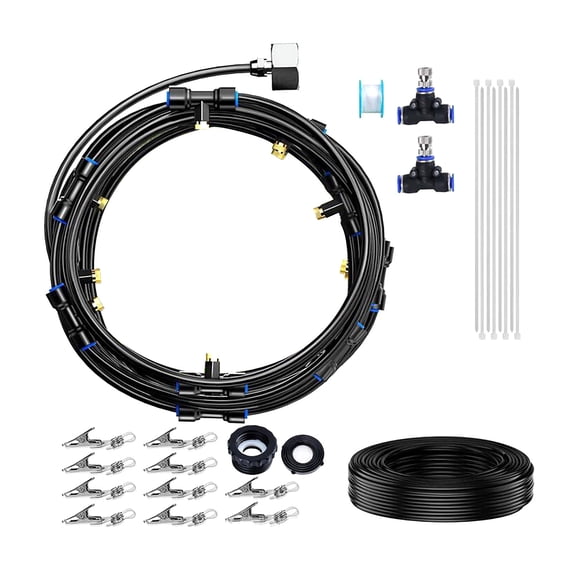 Meggemo 10m Low Pressure Quick Connect Mist Kit Outdoor Trampoline Sprinkler System Cooling Mist System for Outdoor Trampoline Garden Patio Cooling Use