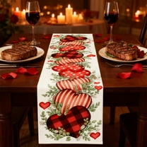 Meggemo 11.8x70.9 Inch Valentine's Day Heart Shaped Table Runner Red Printed Tablecloth Dining Room Holiday Decor Adds Romantic Ambiance to Valentine's Day Meals
