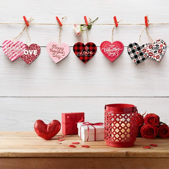 Meggemo 12PCS Valentine's Day Heart Hanging Ornaments Festive Party Decor Indoor Outdoor Romantic Ambiance Accent for Valentine's Day Home Party Decoration