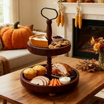 Meggemo 13x18 Inch Double Layer Rustic Wooden Tray with Handles Cupcake Stand for Desserts Fruits Kitchen Counter Parties