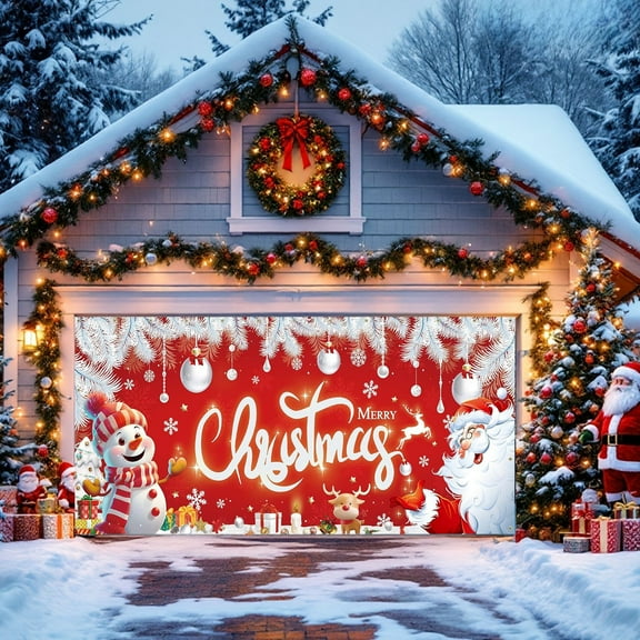 Meggemo 13x6 Feet Christmas Garage Door Banner Backdrop Decor Reusable Indoor Outdoor Hanging Decor Lawn Party Holiday Season Home Porch Decor