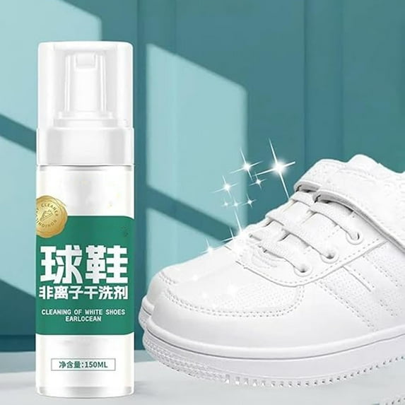 Meggemo 150ml White Shoe Cleaner Powerful Stain Remover with Brush Restores Whiteness Removes Dirt and Scuffs for LikeNew Shoes