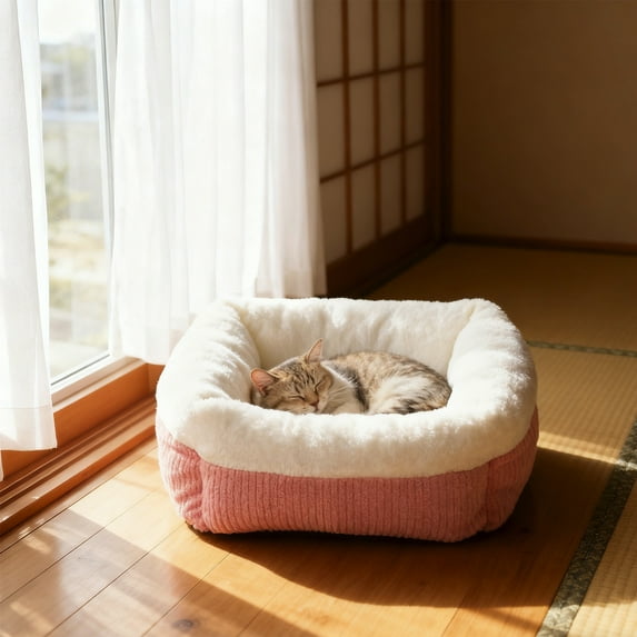 Meggemo 16.92 Inch Winter Plush Cat Bed Soft Fluffy Sleeping Nest for Cats Small Dogs Comfortable Warm Resting Place for Indoor Cold Weather Use