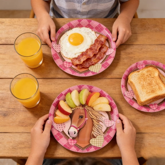 Meggemo 16 Count Red Horse Theme Party Paper Plates 9 Inch Disposable for Western Birthday Celebration Wild West Decor Tableware Sturdy Pulp Material