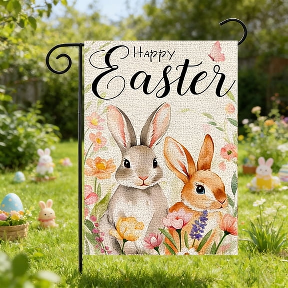 Meggemo 17.72x11.81inch Easter Double Sided Garden Flag Durable Weather Resistant Fade Proof Egg Bunny Themed Yard Garden Porch Outdoor Home Spring Holiday Hanging Decor