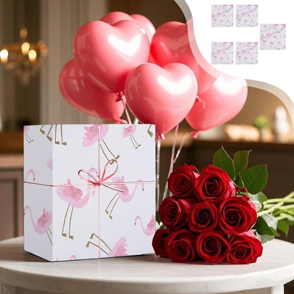 Meggemo 19.69 x 27.56 Inch Pink Gift Wrapping Paper 5 Pcs Festive Wrapping Sheet for Valentine's Day Birthday Holiday Present Packaging Decoration