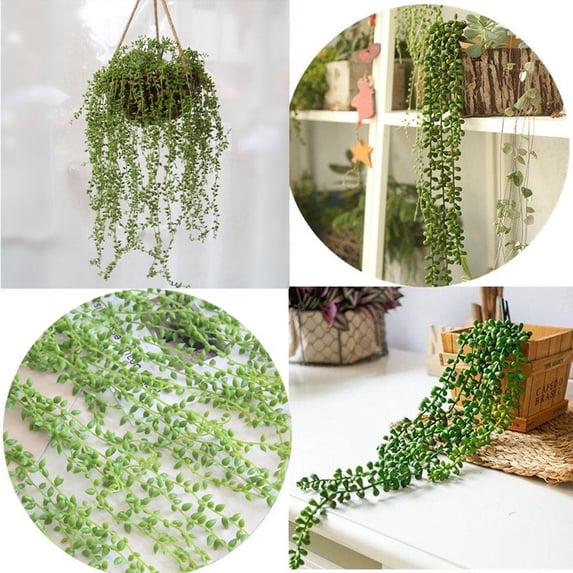 Meggemo 2 Pcs Artificial String of Pearls Succulent Plants Fake Hanging Plants for Home Garden Balcony Decor Valentines Day Tabletop Supplies
