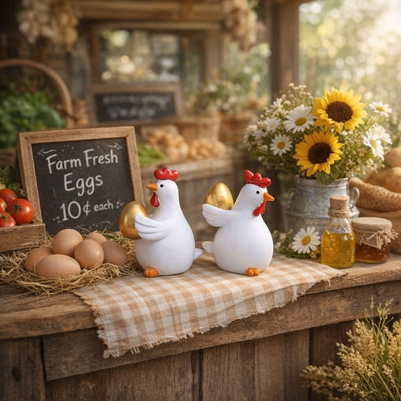 Meggemo 2 Piece Easter Chick Hatching from Egg Figurine Set Cute Spring Tabletop Decor Shelf Display Holiday Accent Hand Painted