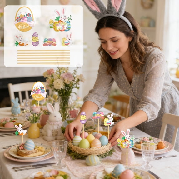 Meggemo 20 Pieces Easter Vase Filler Set Includes Mini Eggs Bunnies Tabletop Decor Inserts for Centerpiece Floral Arrangements Party Craft