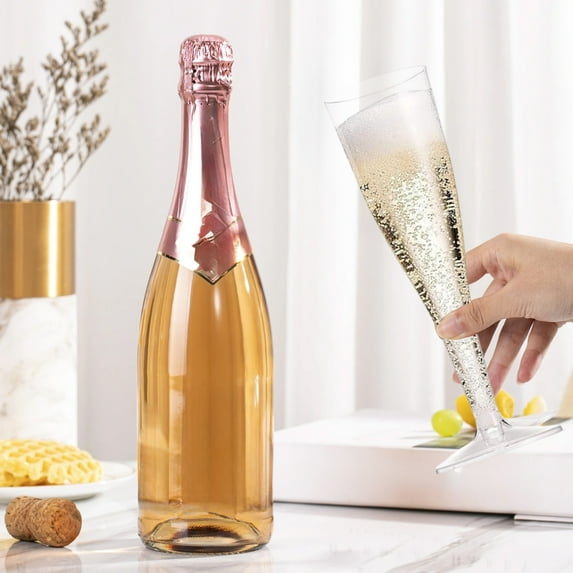 Meggemo 25 Piece Disposable Plastic Clear Champagne Flutes Cocktail Glasses for Parties Weddings Celebrations Home Bar Events