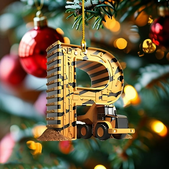 Meggemo 26 Letter Building Vehicle Christmas Ornaments Decorative Hanging Pendants for Christmas Tree Decoration Holiday Home